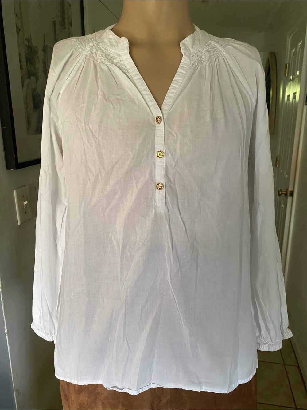 Lilly Pulitzer White Long-Sleeve Smocked Yoke Tunic